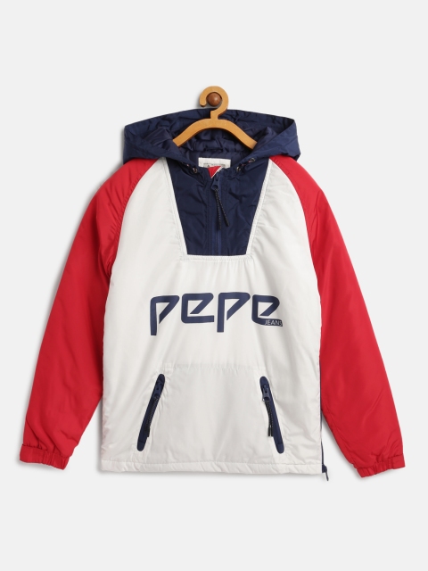 

Pepe Jeans Boys White & Navy Blue Colourblocked Tailored Jacket