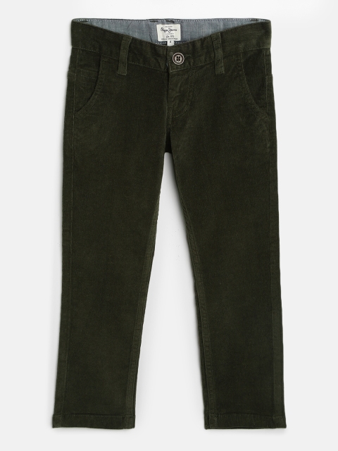 

Pepe Jeans Boys Olive Green Regular Fit Solid Corduroy Trousers