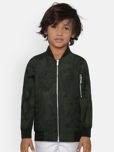 

Pepe Jeans Boys Olive Green & Black Camouflage Printed Bomber Jacket