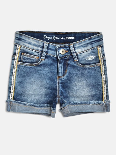 

Pepe Jeans Girls Blue Washed Denim Shorts with Side Taping Detail