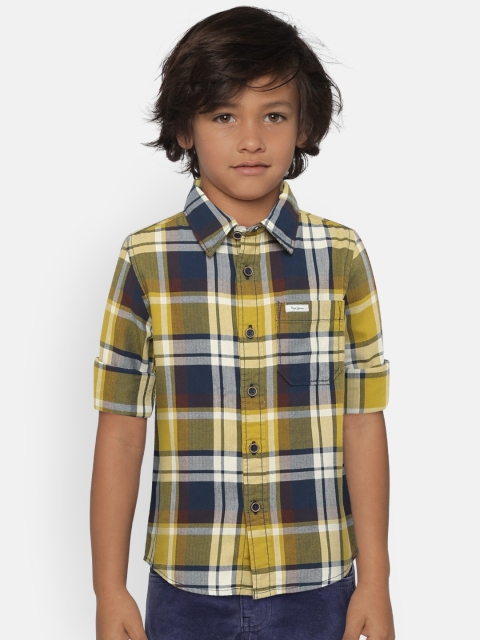 

Pepe Jeans Boys Yellow & Blue MAGNUS LS IP Regular Fit Checked Casual Shirt