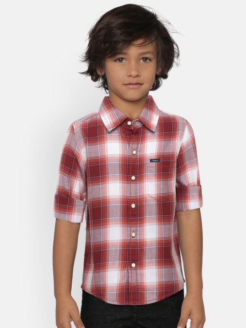 

Pepe Jeans Boys Orange & White Regular Fit Checked FORCE LS IP Casual Shirt