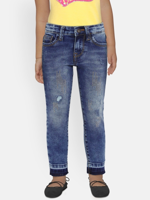 

Pepe Jeans Girls Blue Skinny Fit Mid-Rise Low Distress Stretchable Embellished Jeans