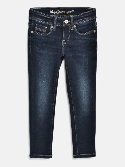 

Pepe Jeans Girls Navy Blue Washed Skinny Fit Low Distress Light Fade Stretchable Jeans