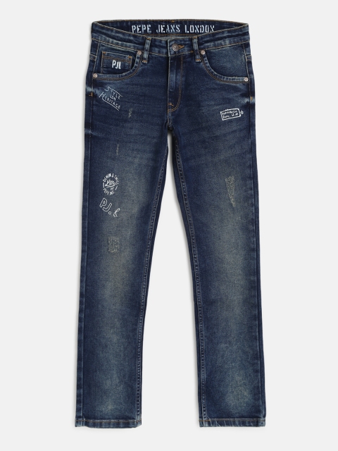 

Pepe Jeans Boys Navy Blue Regular Fit Mid-Rise Low Distressed Jeans