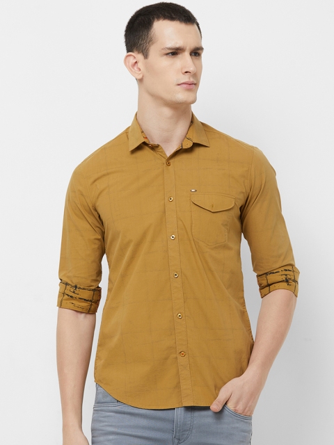 

Killer Men Mustard Brown Slim Fit Checked Casual Shirt