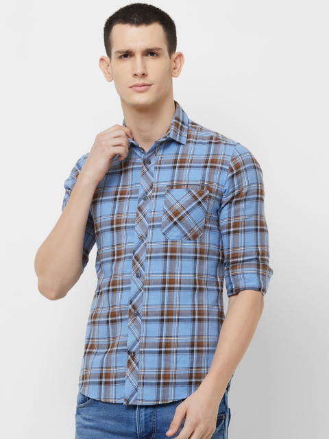 

Killer Men Blue & Brown Slim Fit Checked Casual Shirt