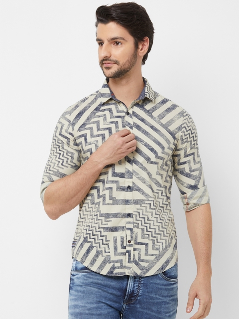 

Killer Men Beige & Grey Slim Fit Printed Casual Shirt