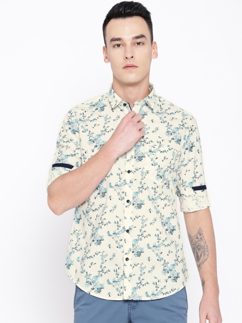 

Killer Men Cream-Coloured & Blue Regular Fit Printed Casual Shirt