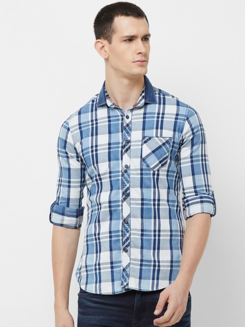 

Killer Men Blue & White Slim Fit Checked Casual Shirt