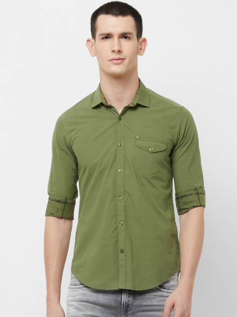 

Killer Men Olive Green Slim Fit Solid Casual Shirt