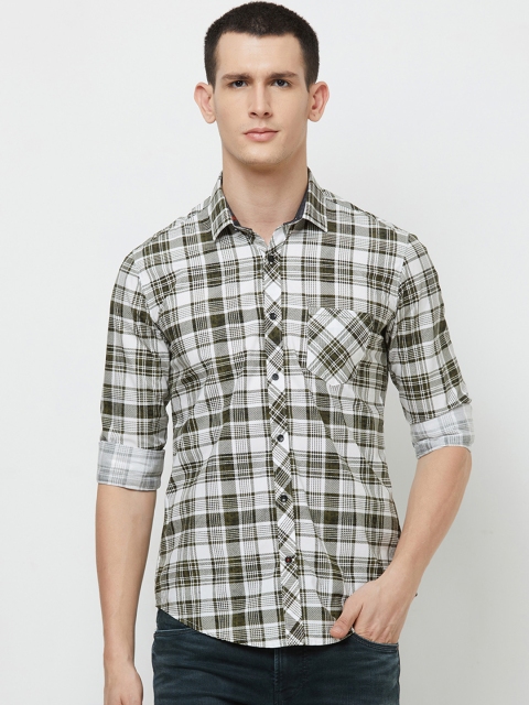 

Killer Men Olive Green & White Slim Fit Checked Casual Shirt