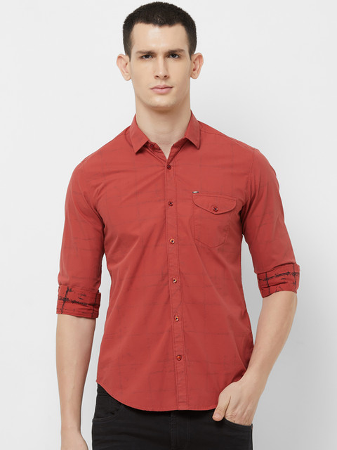 

Killer Men Rust Red Slim Fit Checked Casual Shirt
