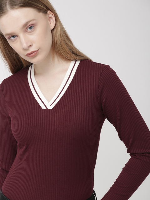 

Harvard Women Maroon Solid V-Neck T-shirt