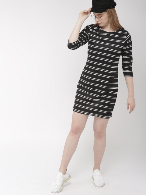 

Harvard Women Black & White Striped Knitted Sheath Dress