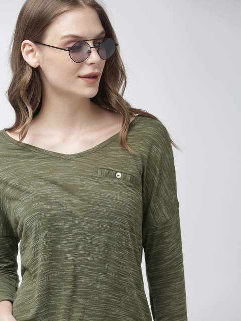 

Harvard Women Olive Green Solid High-Low Top