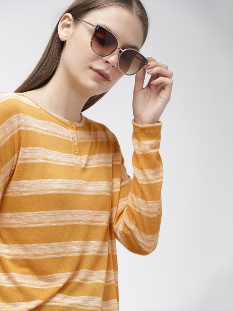 

Harvard Women Mustard Yellow & Off-White Striped Top