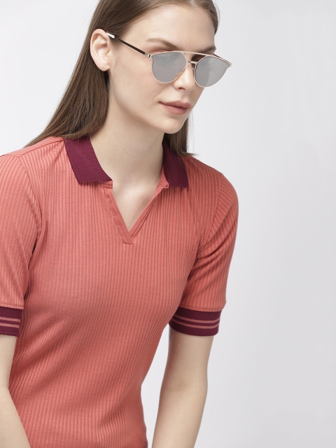 

Harvard Women Peach-Coloured Self Design Shirt Style Top