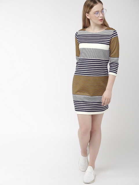 

Harvard Women Navy Blue & White Striped knitted Sheath Dress