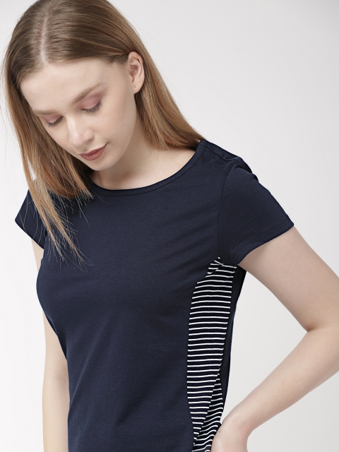 

Harvard Women Navy Blue Striped Round Neck T-shirt