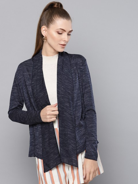 

Trend Arrest Women Navy Blue Self Design Open Front Shrug