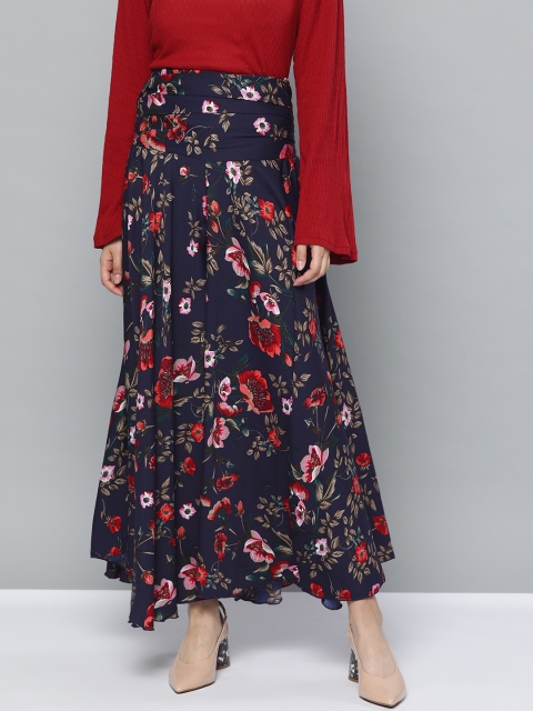 

Trend Arrest Women Navy Blue & Red Floral Printed Flared Palazzos