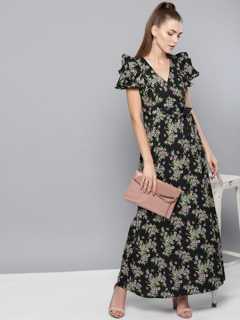 

Trend Arrest Women Black & Green Floral Print Maxi Dress