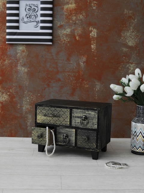 

OddCroft Black & Gold-Toned Wooden Drawer Organiser