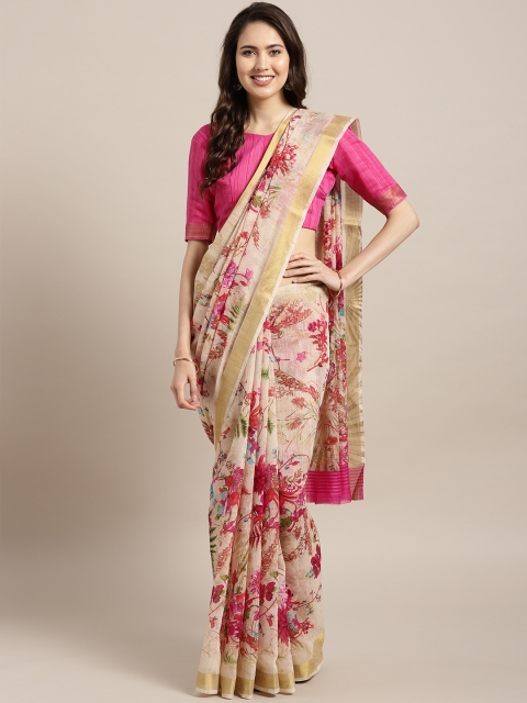 

Saree mall Beige & Pink Printed Saree