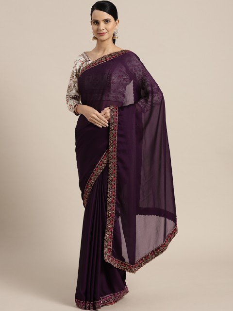 

Saree mall Aubergine & Golden Solid Saree, Purple