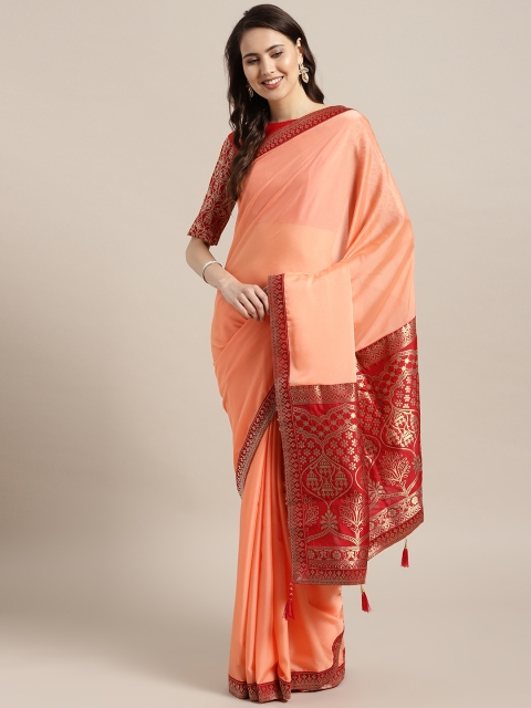 

Saree mall Peach-Coloured & Maroon Solid Saree