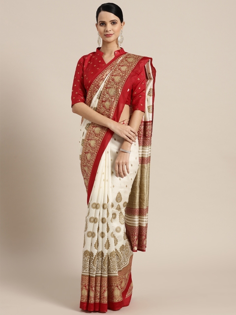 

Saree mall Cream-Coloured & Maroon Woven Design Saree
