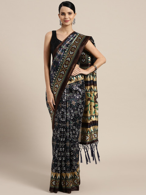 

Saree mall Navy Blue & White Printed Bhagalpuri Saree