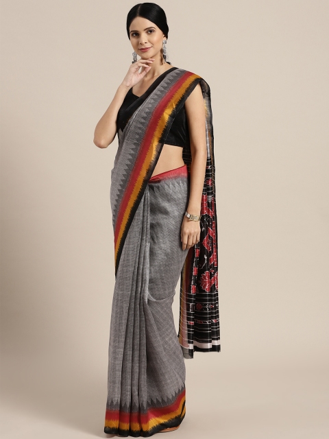 

Saree mall Black & White Checked Bhagalpuri Saree