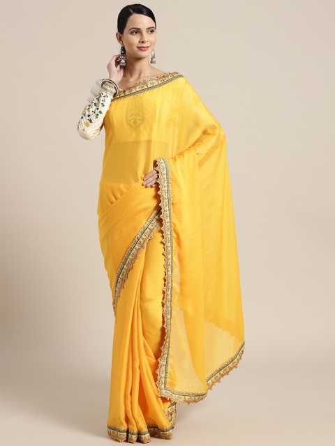 

Saree mall Mustard Yellow & Golden Solid Saree
