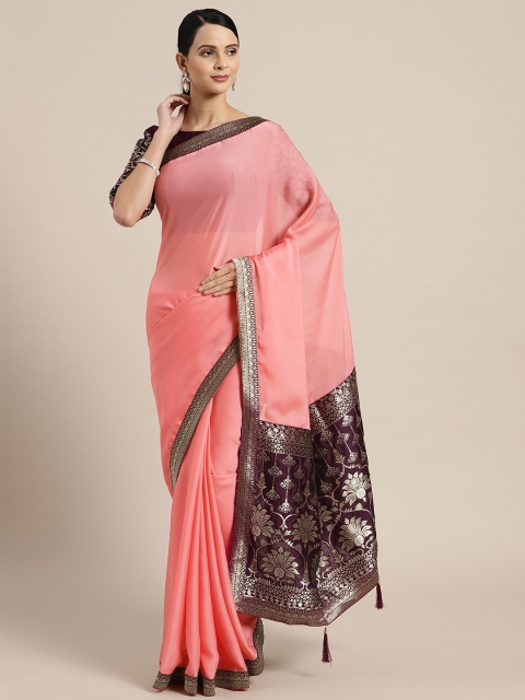 

Saree mall Pink & Aubergine Solid Saree, Peach