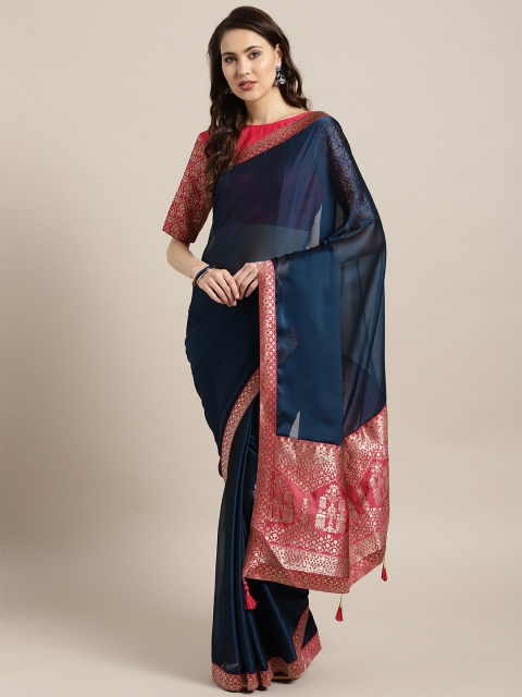 

Saree mall Navy Blue & Pink Solid Saree