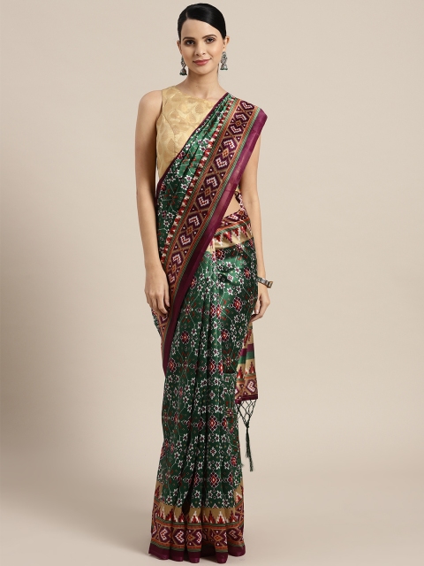 

Saree mall Green & Aubergine Printed Bhagalpuri Saree