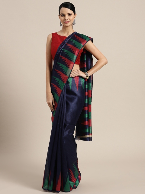 

Saree mall Navy Blue & Red Solid Bhagalpuri Saree