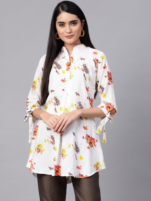 

Indo Era Women White & Pink Printed A-Line Kurti