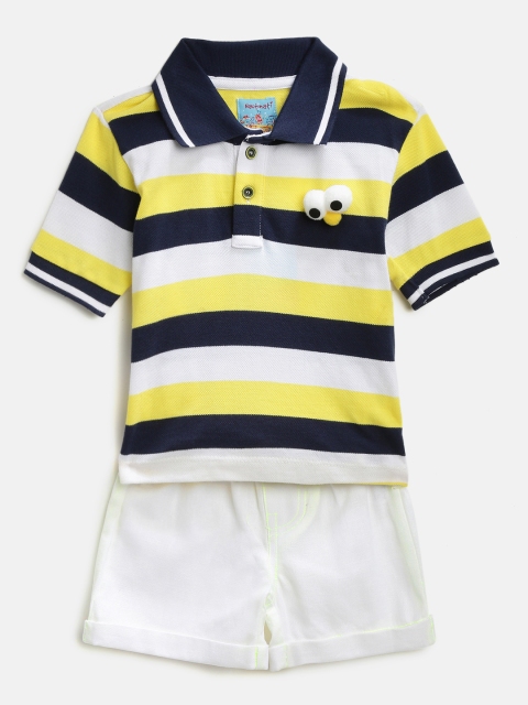 

Nauti Nati Boys Navy Blue & White Striped T-shirt with Solid Shorts