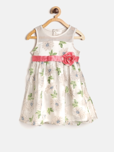 

Nauti Nati Girls Off-White & Green Floral Print Fit & Flare Dress