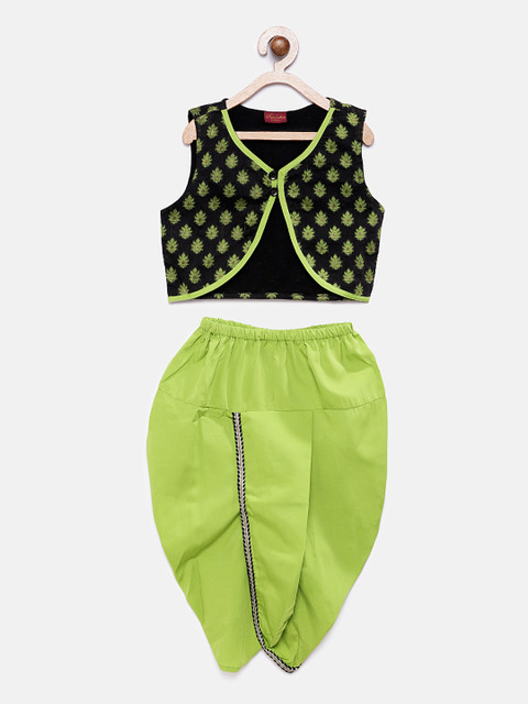 

Twisha Boys Green & Black Self Design Top with Dhoti Pants