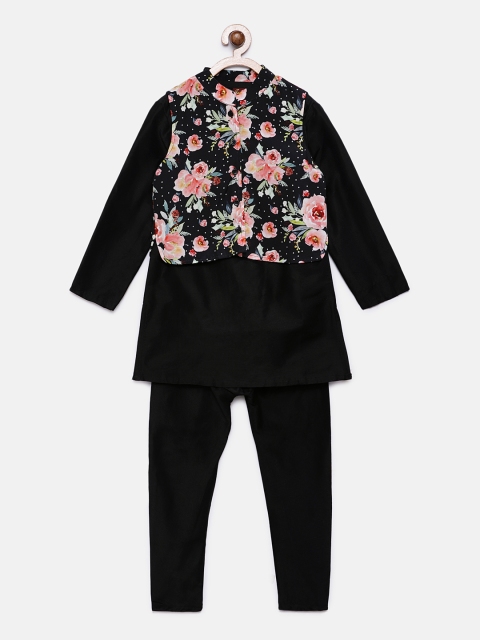 

Twisha Boys Black & Pink Solid Kurta with Pyjamas & Nehru Jacket