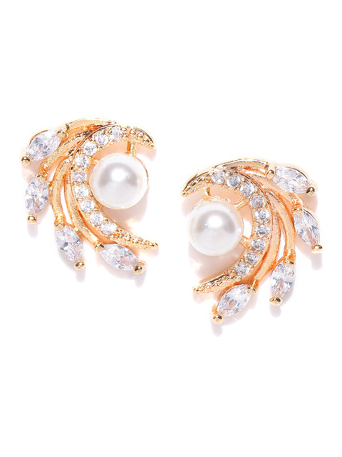 

Carlton London Off-White Gold-Plated Stone-Studded & Beaded Contemporary Studs