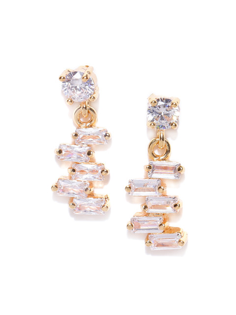 

Carlton London Gold-Plated CZ-Studded Contemporary Drop Earrings