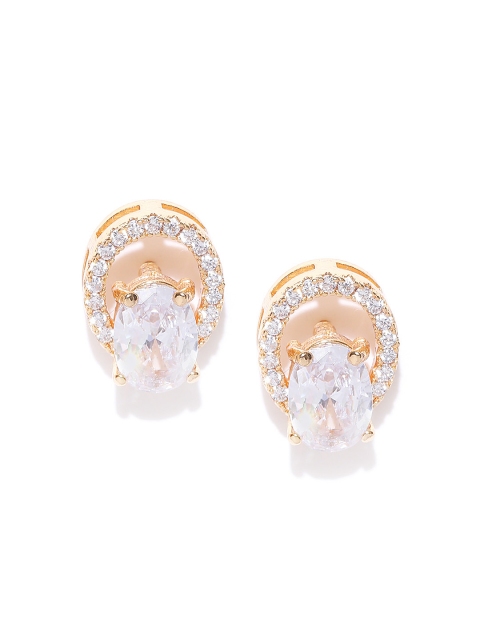 

Carlton London Women Gold-Plated CZ Studded Oval Studs