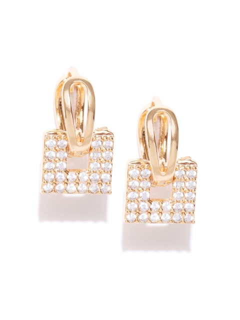 

Carlton London Gold-Plated CZ Stone Studded Contemporary Drop Earrings
