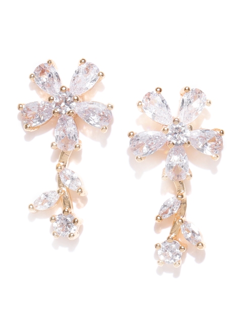 

Carlton London Gold-Plated CZ Stone Studded Floral Drop Earrings