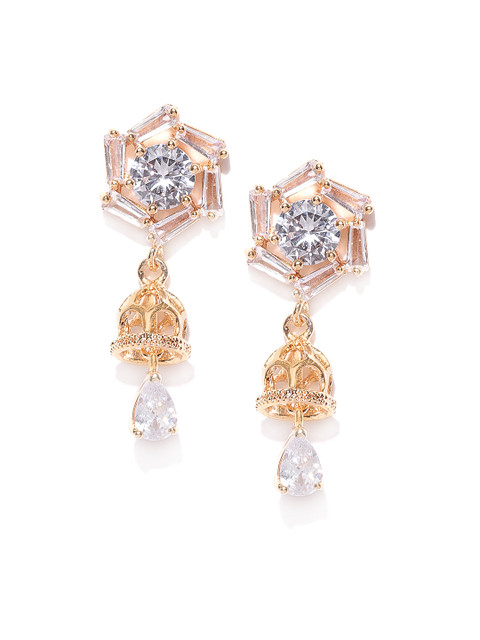 

Carlton London Gold-Plated CZ Stone-Studded Contemporary Drop Earrings